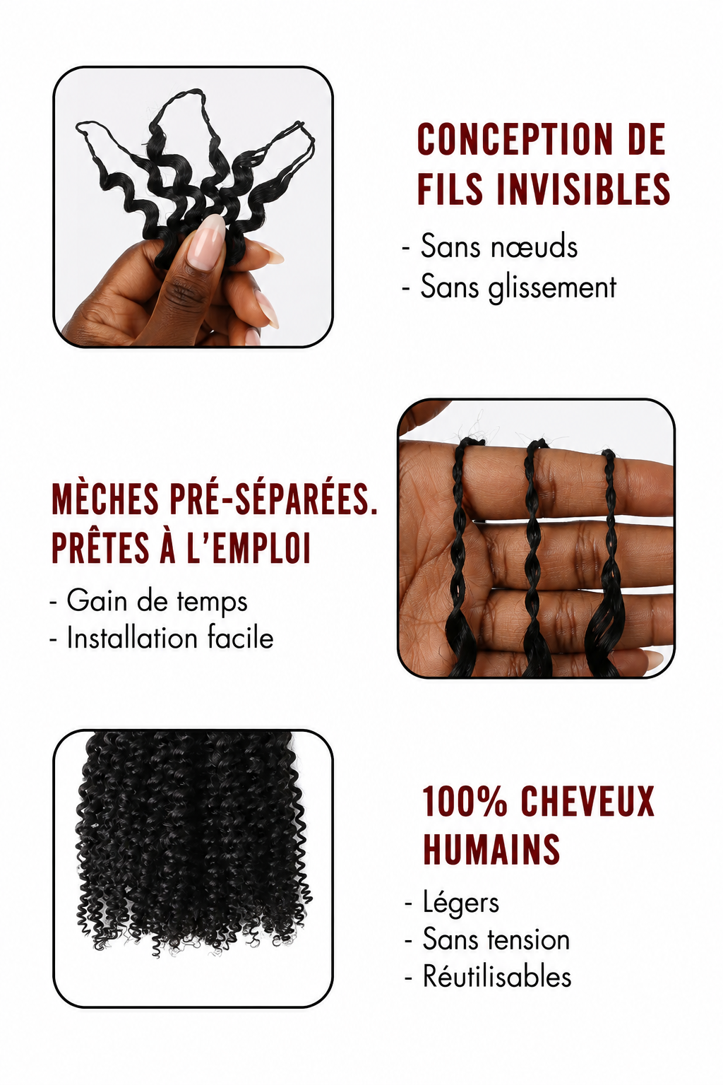 Mèches Naturelles à fil Afro Créolia – 16 Pouces 🤍